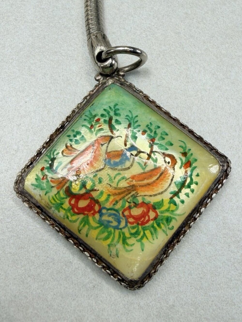 Vintage Enamel Double Sided Keychain Hand Painted Scene Pendant - Picture 6 of 7